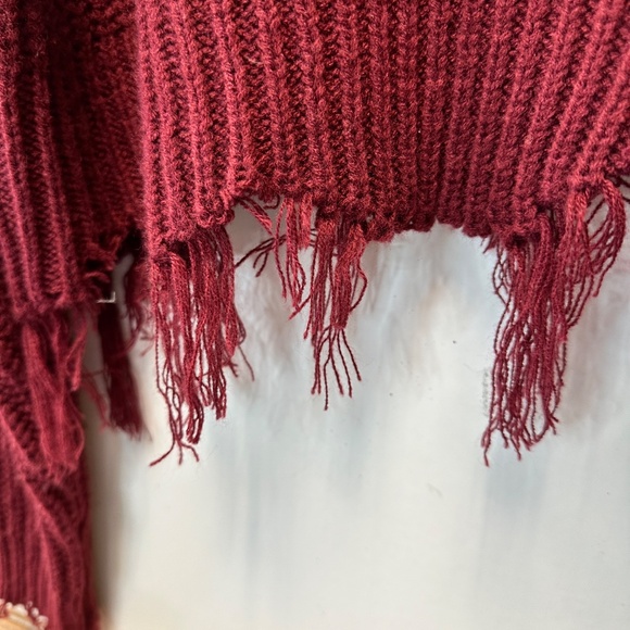 NWT PrettyLittleThing Fringe Sweater Jumper Distressed Rust Size S Small - Picture 3 of 12